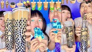 Rainbow Boba Emoji Food Challenge ASMR Compilation Bubble tea Part1