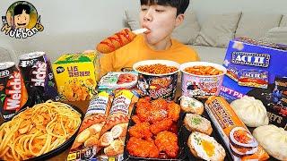 ASMR MUKBANG 편의점 핵불닭 미니 떡볶이 & 핫도그 & 김밥 FIRE Noodle & HOT DOG & GIMBAP EATING SOUND
