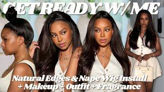 GRWM  *NATURAL HAIRLINE & NAPE* YAKI STRAIGHT WIG INSTALL + MAKEUP + OUTFIT WOWAFRICAN HAIR