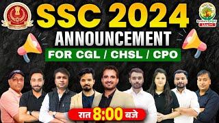 SSC CGL 2024  बच्चो के लिए ख़ुशख़बरी  Announcement  रात 8 बजे Live  Rankers Gurukul #ssccgl2024