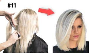 Rejuvenating Haircut Long BOB Step by Step at home  Haircuts 2021 Square Haircut with elongation