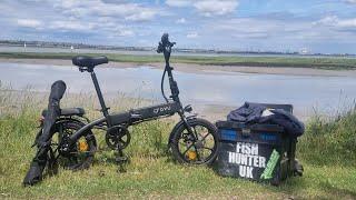 out fishing with my new electric bike DYU A1F bass fishing on the river sea fishing uk