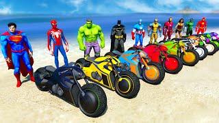 TEAM MARVEL vs DC TEAM Motorcycles RACING Challenge Spiderman with Superheroes Motos RACE - GTA 5