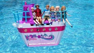 Cruise ship  Elsa and Anna toddlers on the boat - Barbie is captain - vacation - pool - water fun