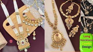 latest Gold Long necklace design 2024  designer necklace combo saree fashion #necklace #2024