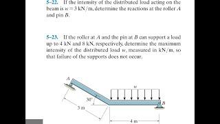 Statics 5.22 - The intensity of the distributed load is 3kNm determine the reactions at the roller.