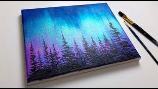 Acrylic Painting For Beginners  Northern Lights Forest  Aurora Acrylic Tutorial