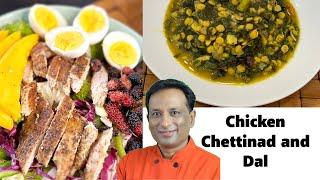 Spicy Chettinad Chicken Dry with 3 Leafy Greens & Dal  High-Protein Veggie Feast