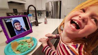 Adley Learns how to CALL ME Funny Family facetime and crazy travel routine kids make pancake art