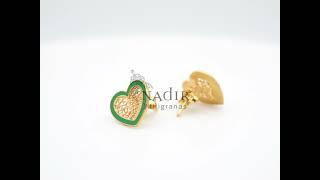 Green Colorful Heart Filigree Earrings S Size in 925 Sterling Silver w Gold Bath