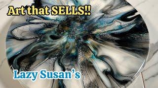 Art that SELLS 15 Lazy Susan Acrylic Painting Fluid Art Art that Sells #fluidart