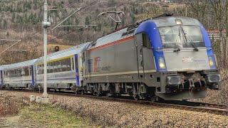 Siemens Husarz EU44-008 z pociągiem EIC Tatry PKP Intercity na kolejowej Zakopiance