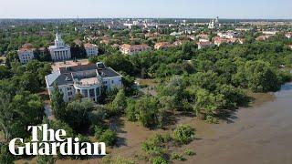 Drone footage shows extent of flood in Russia-controlled Ukrainian town after dam collapse