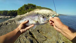 Shore fishing with aqua marina caliber Istria Croatia