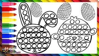 Draw and Color 3 Easter POP ITs A Bunny A Chick and an Easter Egg 🟠🟡🟢🟣 Drawings For Kids