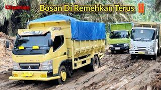 Perdana Canter Euro4 FE74HD Pecundangi Hino Dutro Xpower Dan Isuzu Elf Nmr71 Di Jalan Tanah Lunak