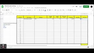 Part list and costing   Google Sheets