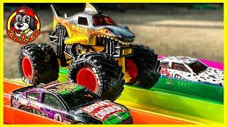 MONSTER TRUCKS VS RACE CARS SUPER COMPILATION Monster Jam vs Hot Wheels Mario Kart & MORE