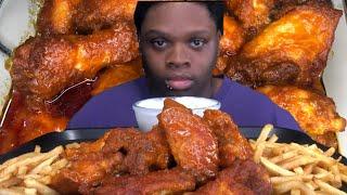 ASMR BUFFALO CHICKEN WINGS & FRIES MUKBANG  NO TALKING   CALIENTAY ASMR MUKBANG