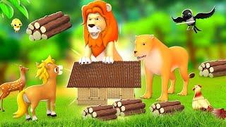 शेर का लकड़ी बाँस घर - Lion Wooden Bamboo House  Hindi Kahaniya 3D Hindi Moral Stories JOJO TV Kids