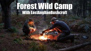 Woodland Camp with EastAnglianBushcraft.  Tarp and Bivvy Shelter. Campfire Bangers and Mash.