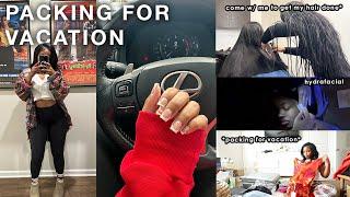 VLOG  PACKING FOR VACATION new hair nails & hydrafacial + CHRISTMAS morning snippet