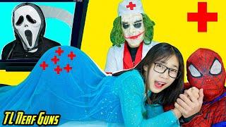 Pranks Pink SpiderGirl Doctor Joker VS Elsa & Spiderman is sick  Superhero War in Real Life