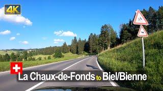 Driving from La Chaux-de-Fonds to BielBienne through the Jura Mountains in Switzerland