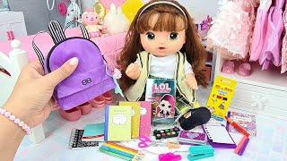 BABY ALIVE SOPHIA SE ARRUMANDO PARA ESCOLA MATERIAL ESCOLAR