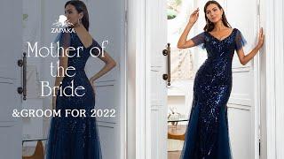 2022 Zapaka Navy Blue Sequins Mermaid Mother of the Bride Dress