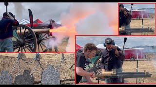 Steel Rain Gatling Gun and 12 pounder Civil War Cannon at the Range