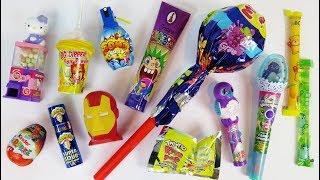 Mixing crazy candy slime candy chocolate lollipop opening toy candy dispensers