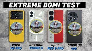 Poco X6 Pro vs IQOO Neo 9 Pro vs OnePlus 12R vs Nothing Phone 2 Pubg Test - Real Gaming King ?
