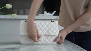 Chanel Classic Flap  Calfskin Leather Medium White  Luxury Vintage Outfits Fashion Style Bags