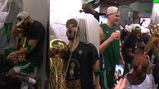 Boston Celtics locker room celebrations after winning NBA Championship
