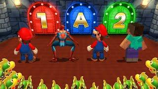 Mario Party 9 Minigames - Mario Vs Steve Vs Spider Man Vs Luigi Master Difficulty