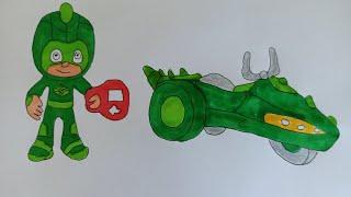 Pijamaskeliler Kertenkele Çocuk  Ve Arabası Çizimi-Pj Masks  Gekko and Car Drawing