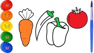 How to draw vegetables Tomato Carrot Pepper for kids