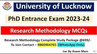 Lucknow University PhD Entrance Exam 2023-24  MCQs On Research Methodology  Lucknow University