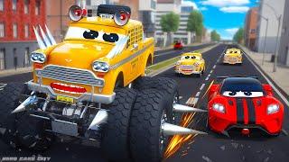 Epic Race Monster Taxi vs Super Cars - Who Will Win? Hero Cars City Race Videos