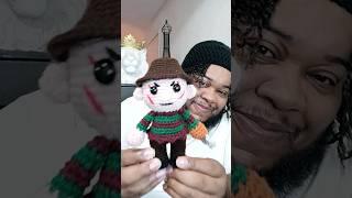 Crocheted Freddy Krueger collectible doll. #crochetfreddykruegerdoll