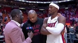 PJ TUCKER CRASHES JIMMY BUTLER POSTGAME INTERVIEW   Heat vs Sixers Game 5  May 10th 2022