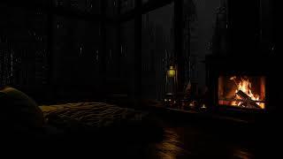 Rain and Fireplace Ambience in a Cozy Cabin - Goodbye Stress Hello Sleep