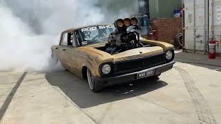 WARBIRD test burnout out the back of the Castlemaine Rod Shop