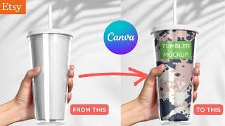 How To Create Free TUMBLER MOCKUP Template Using Canva.