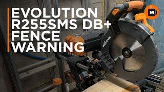 Evolution R255 SMS DB+ Mitre Saw Fence warning