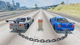 เอาโซ่มาตึงรถไว้ด้วยกัน แล้วไหลลงจากที่สูง จะเป็นยังไง? BeamNG.drive