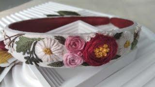 Rose embroidery │How to make an embroidered headband │DIY │Hand embroidery │Băng đô thêu tay