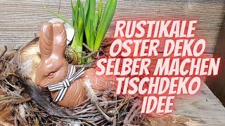 Rustikale Osterdeko idee 2023 zum selber machen - Spezielle Osterdekoration auf einer Rinde