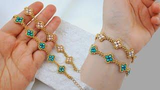 Kristal boncuktan zincirli zarif bileklik yapımı  Easy crystal bracelet making #beading #tutorial